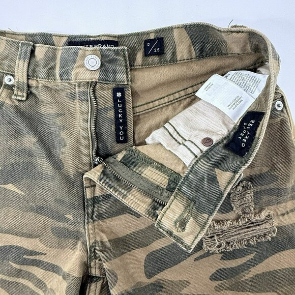 Lucky Brand Relaxed Shorts Jean Women Size 0/25 Camouflage Distressed Cutoff Raw - Picture 4 of 12